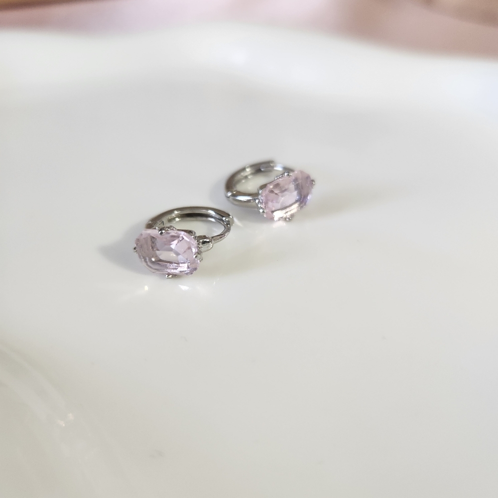 Sterling Silver Pink Zirconia Huggie Earrings